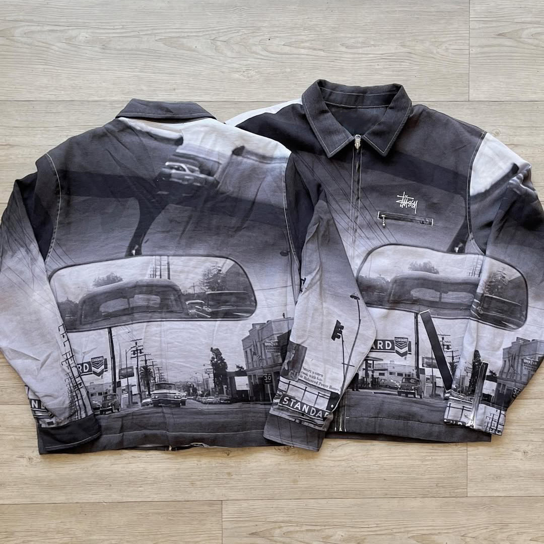 Stylish Printed Long Sleeve Zipper Multi-Pocket Jacket-Fineriform