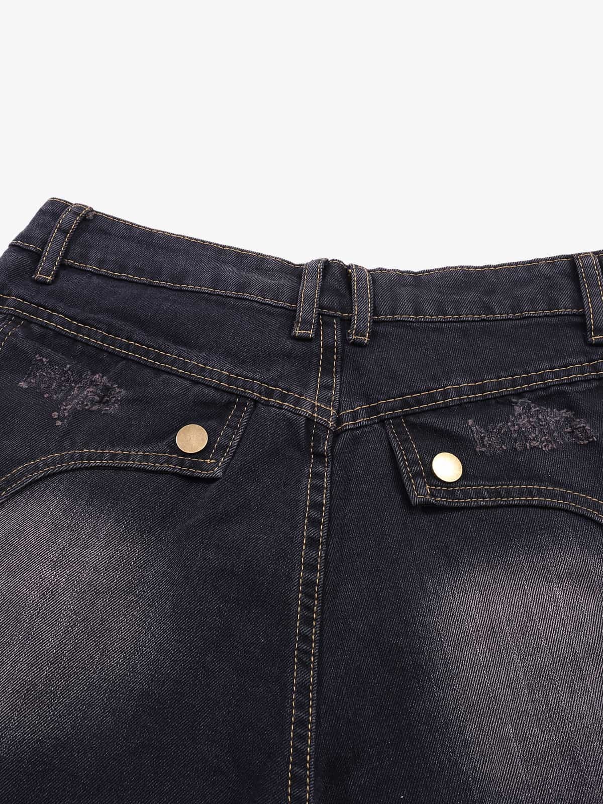 Vintage Washed Patchwork Distressed Barrel Jeans-Fineriform