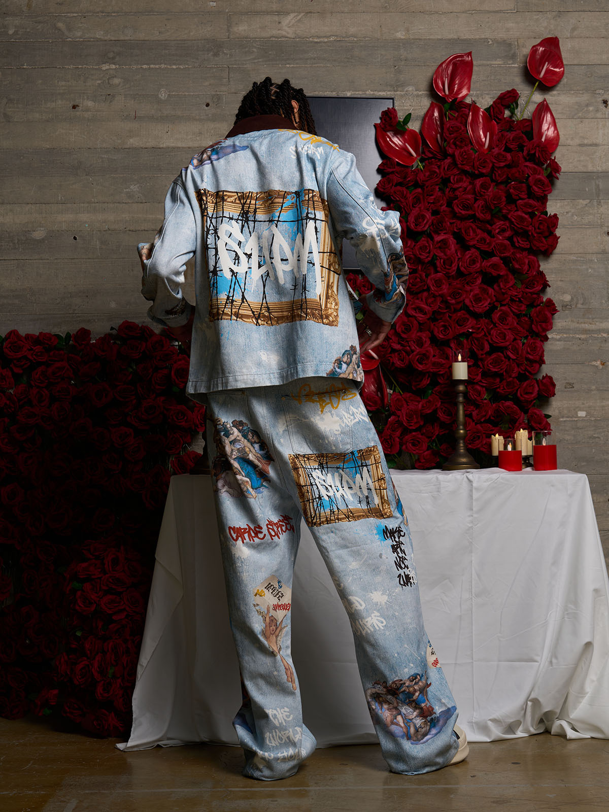 Retro Artistic Graffiti Angelic Prints Baggy Jeans-Fineriform