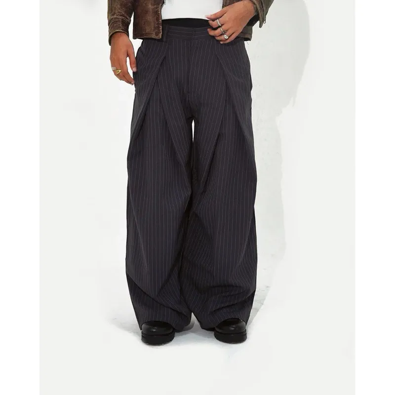 Striped double pleated trousers-Fineriform