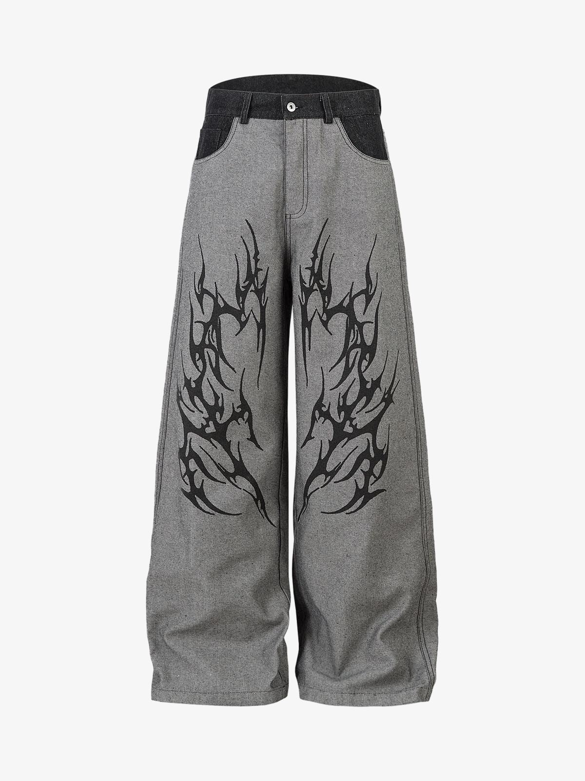Tribal Flame Print Baggy Jeans-Fineriform