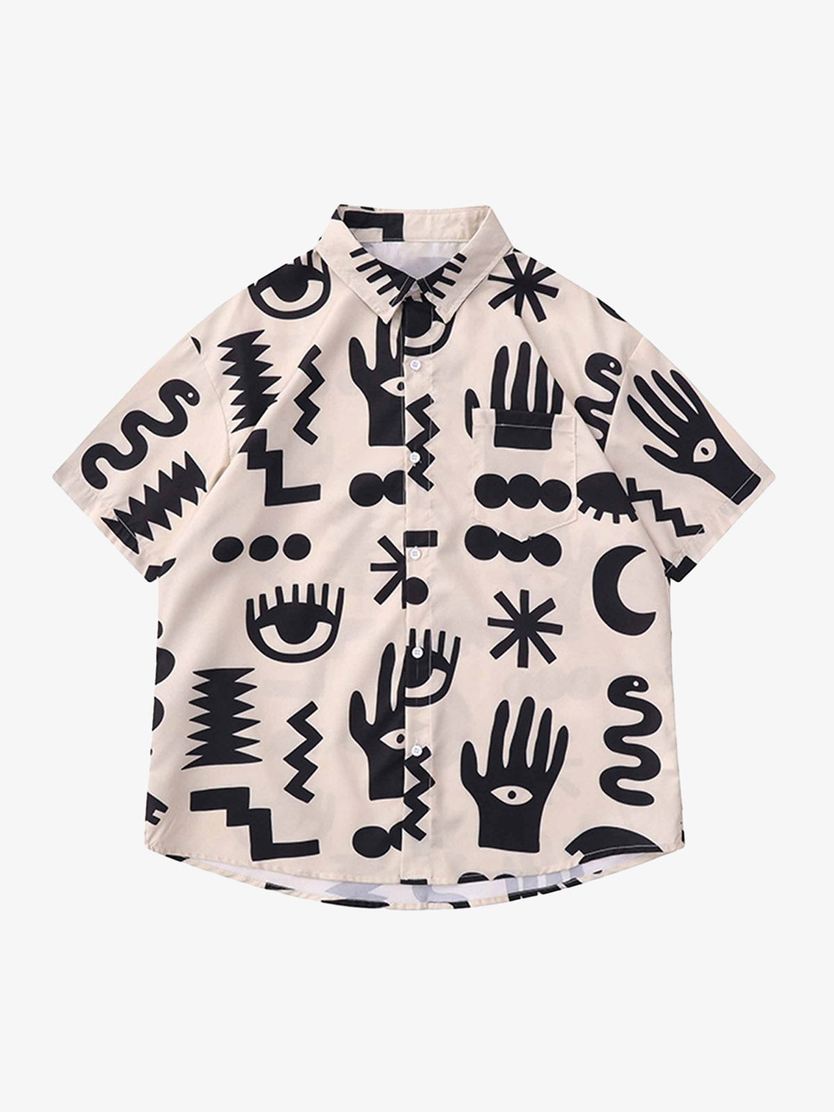 Thesupermade Vintage Full Print Lapel Short Sleeve Shirt-Fineriform