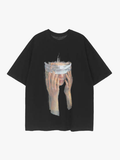 Thesupermade American Tide Loose Print Round Neck T-shirt -1640-Fineriform