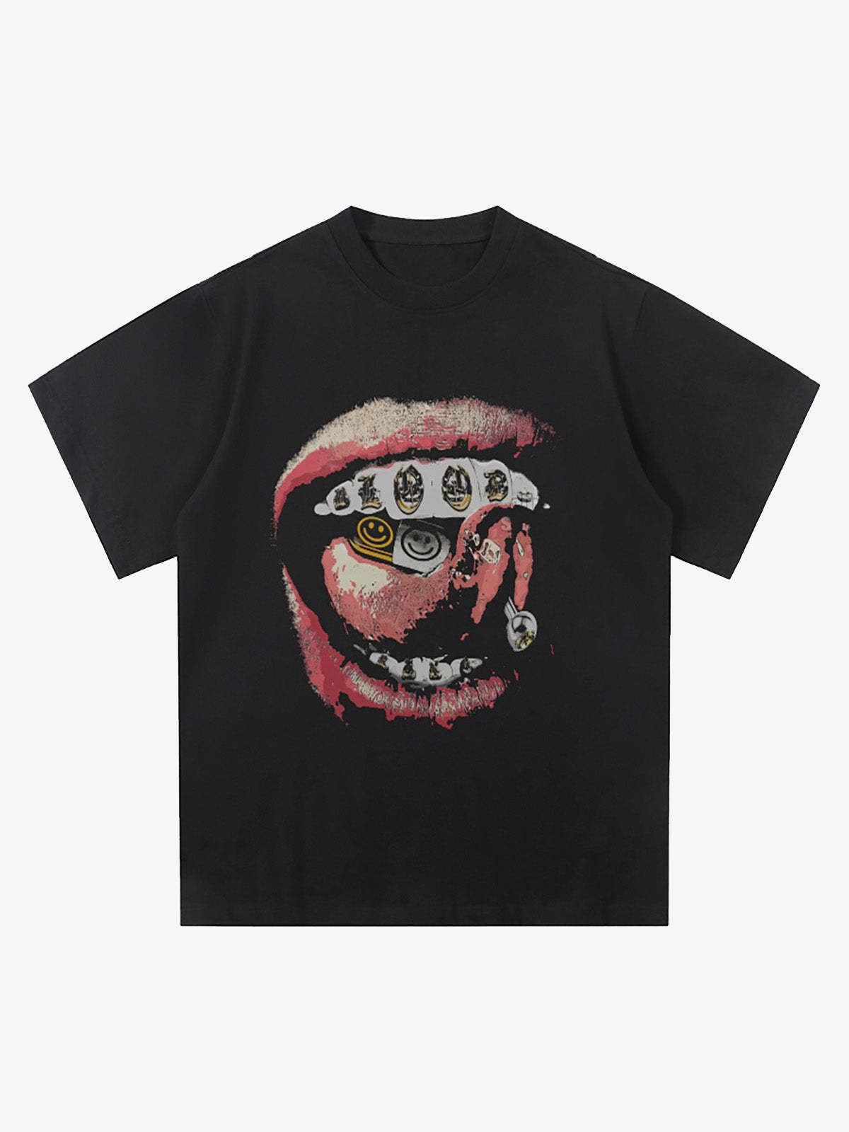 Street Retro Washed Lip Print T-shirt-Fineriform