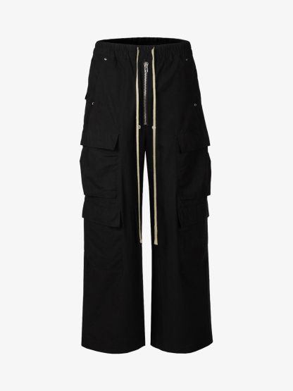 Woven Multi-Pocket Baggy Flared Pants - 2321-Fineriform
