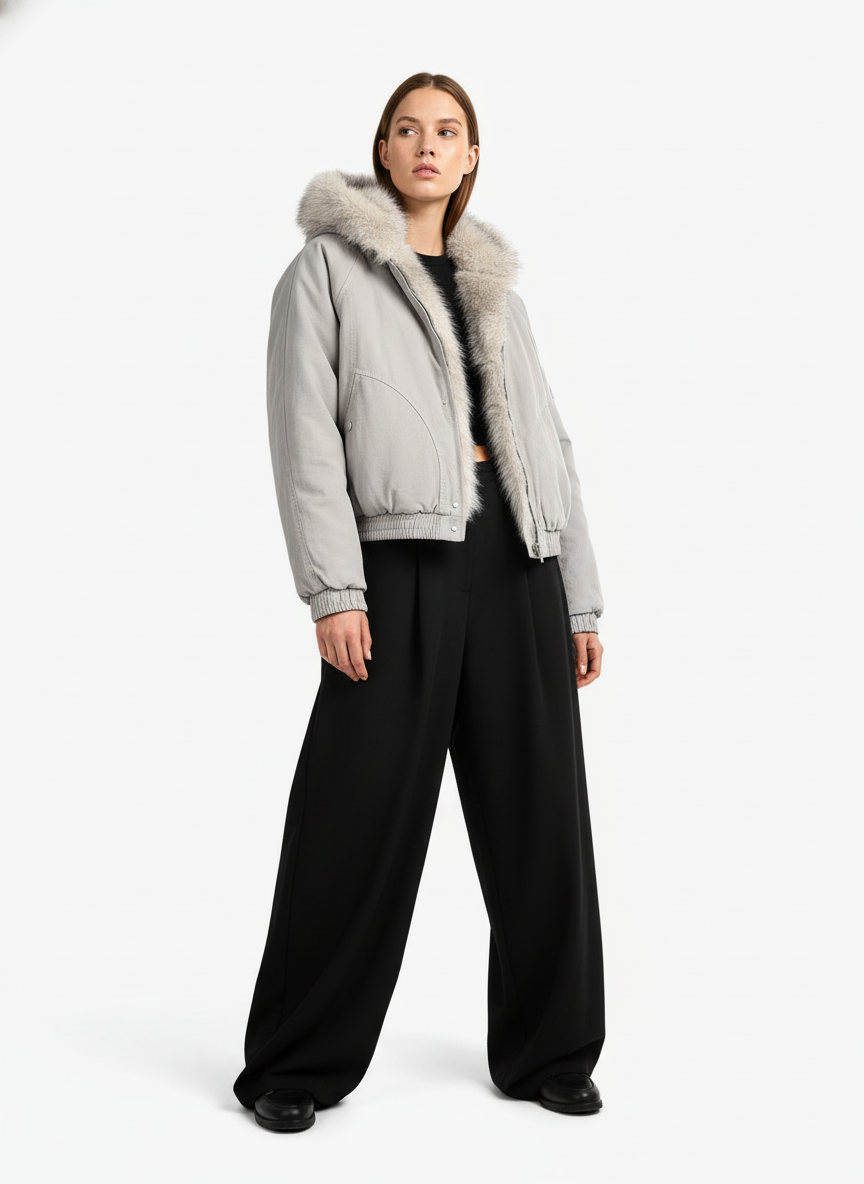 Spliced Fur Hooded Quilted Jacket - 2285-Fineriform