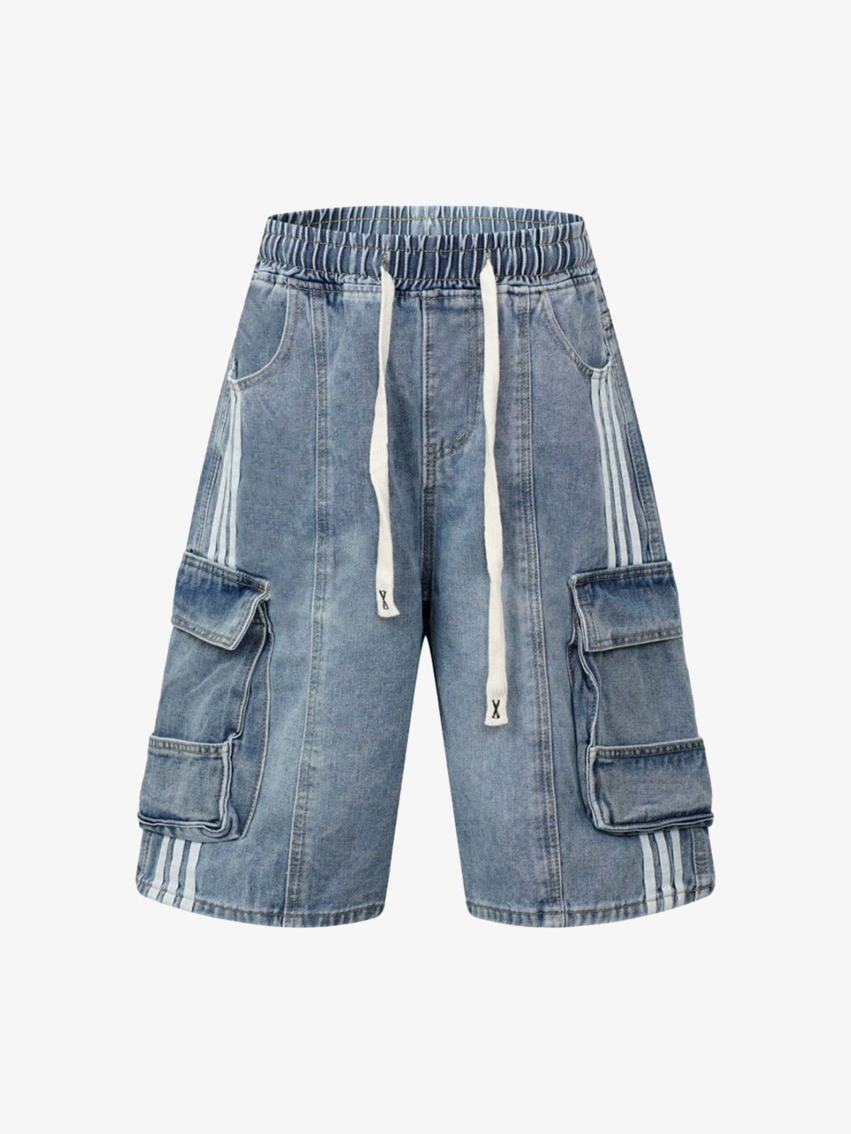 Washed Cargo Denim Shorts-Fineriform