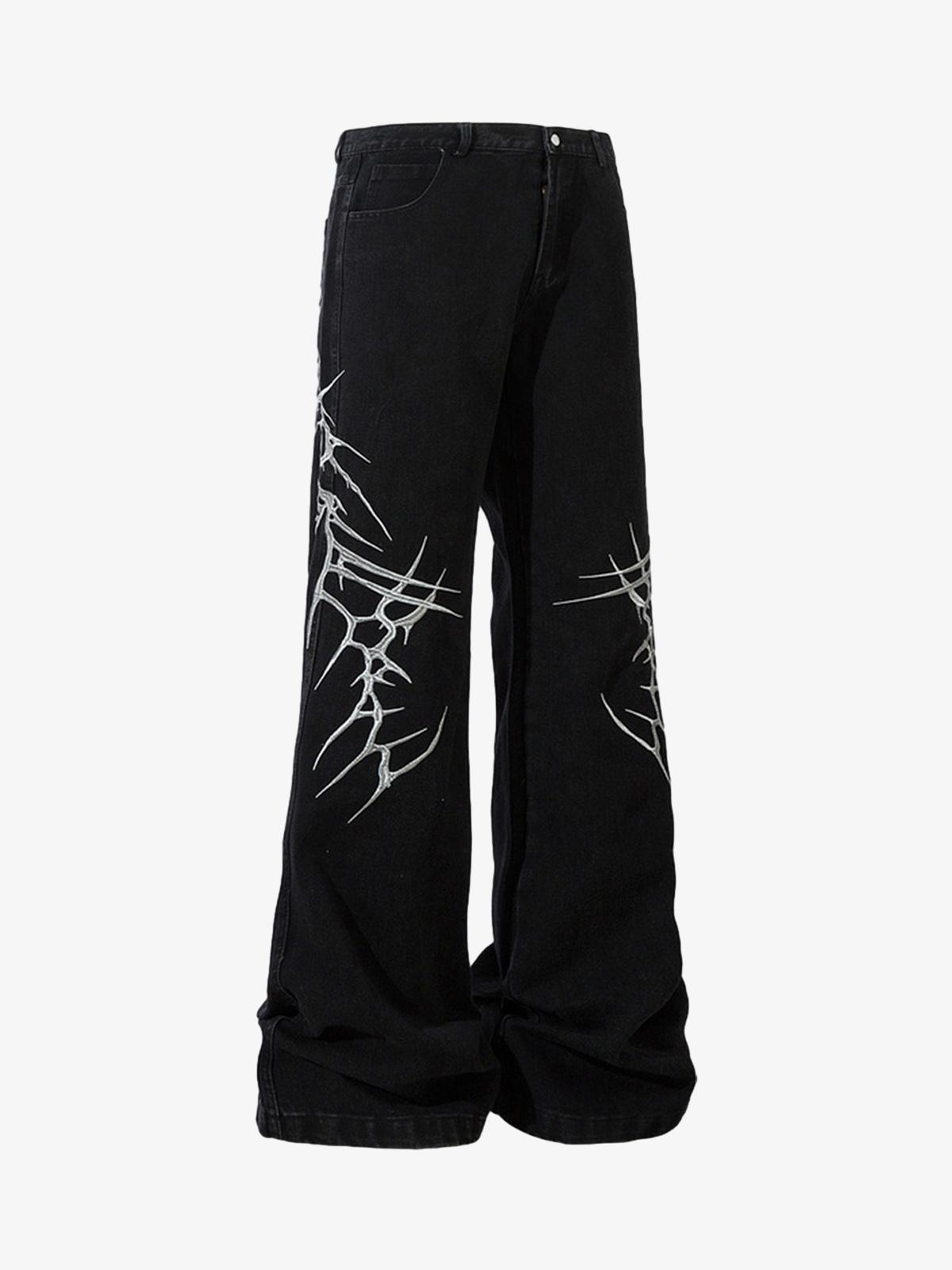 Graphic Embroidered Straight Jeans - 2280-Fineriform