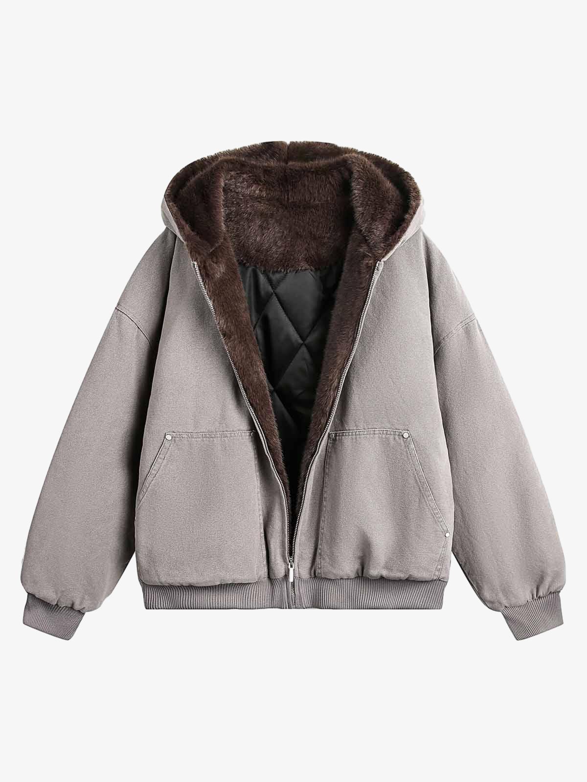 Thesupermade Fur Hooded Zip Up Quilted Jacket - 2510-Fineriform