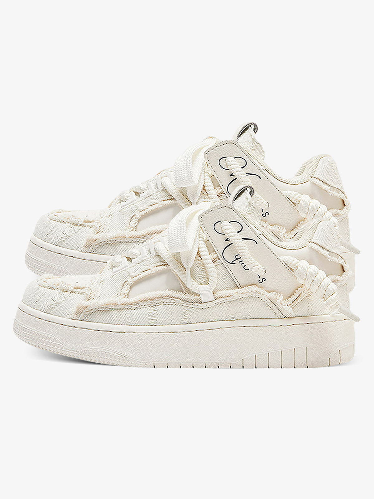 Rubber Sole Contrast Color Destruction Tassel Sneakers - 2356-Fineriform