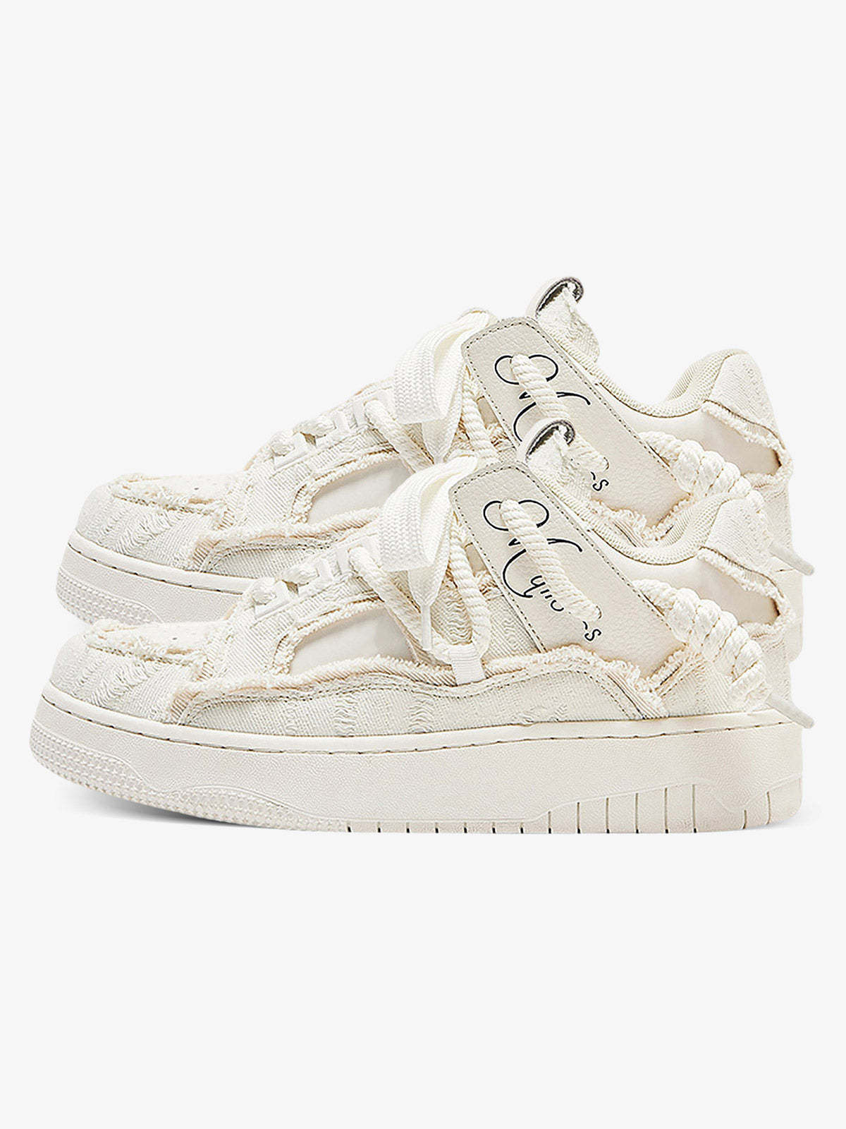 Rubber Sole Contrast Color Destruction Tassel Sneakers - 2356-Fineriform