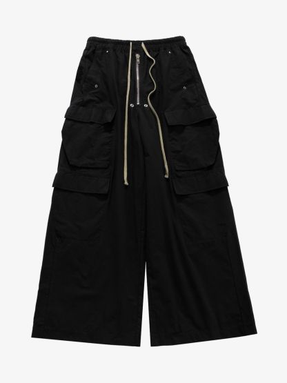 Woven Multi-Pocket Baggy Flared Pants - 2321-Fineriform