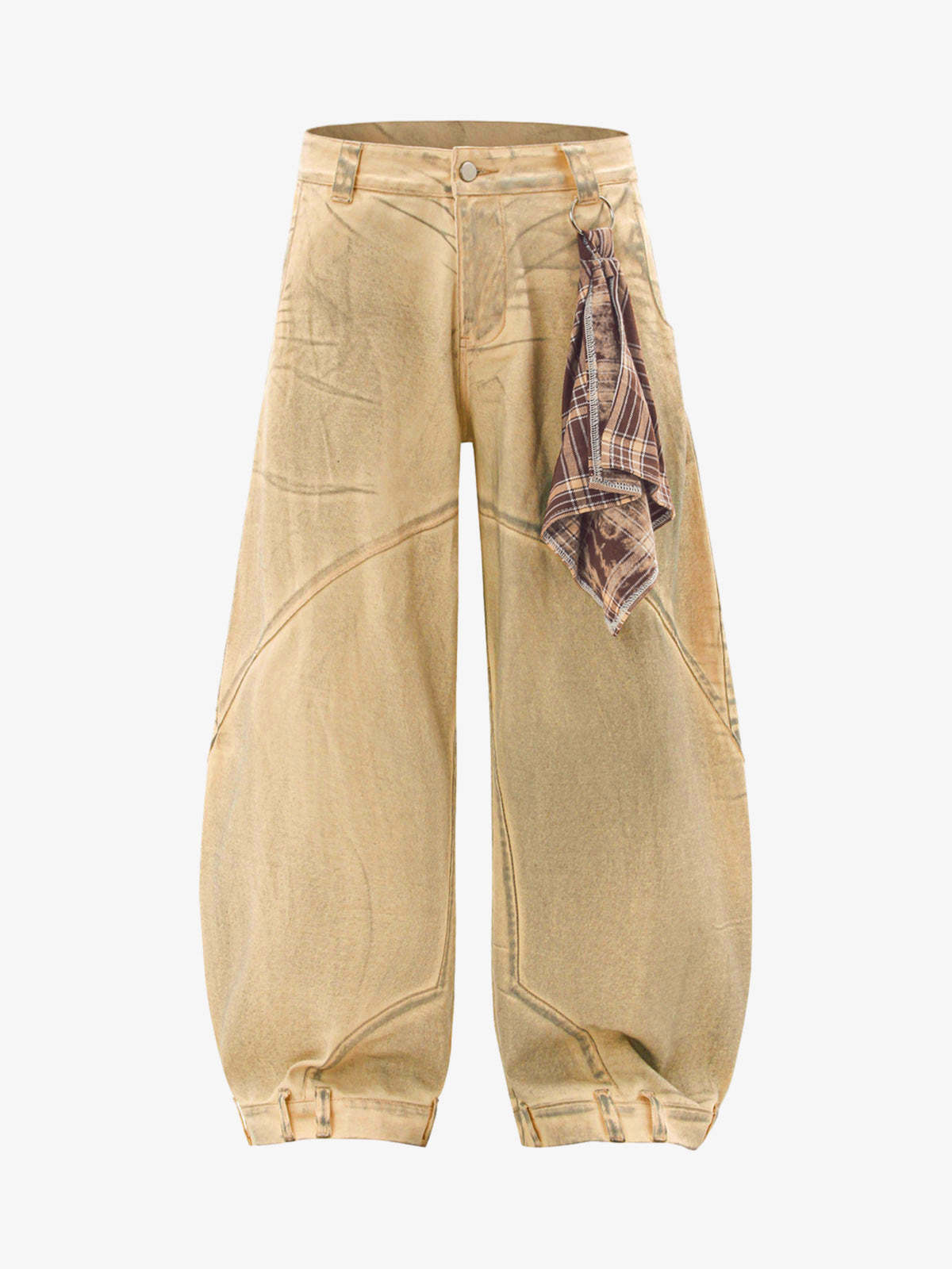 Washed Distressed Detachable Scarf Barrel Jeans - 2550-Fineriform
