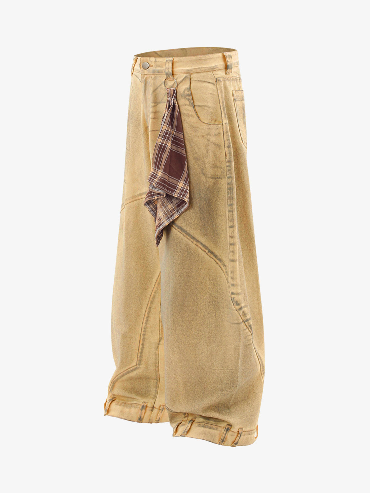 Washed Distressed Detachable Scarf Barrel Jeans - 2550-Fineriform