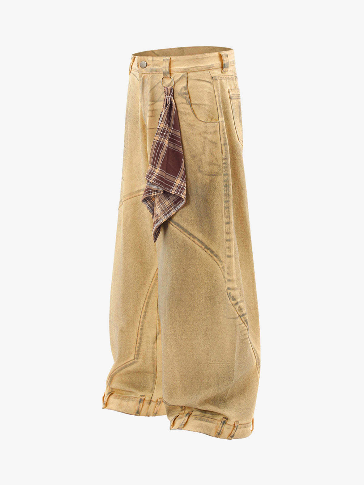Washed Distressed Detachable Scarf Barrel Jeans - 2550-Fineriform