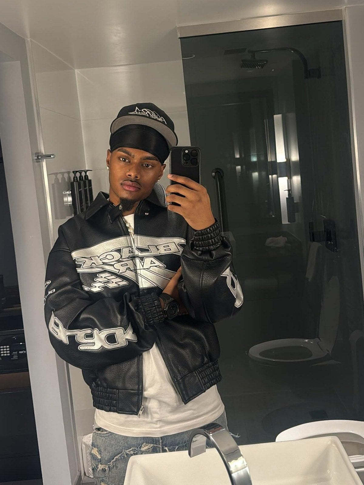 Faux Leather Vintage Street Black Air Jacket - 1821-Fineriform