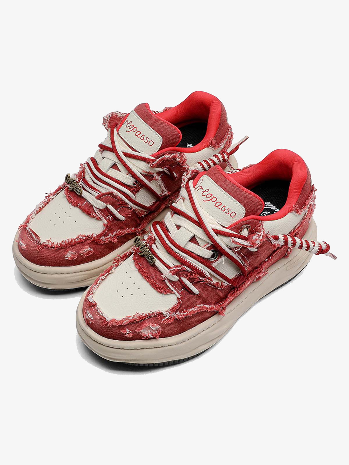 Washed Denim Low-Top Raw Edge Sneakers - 2436-Fineriform