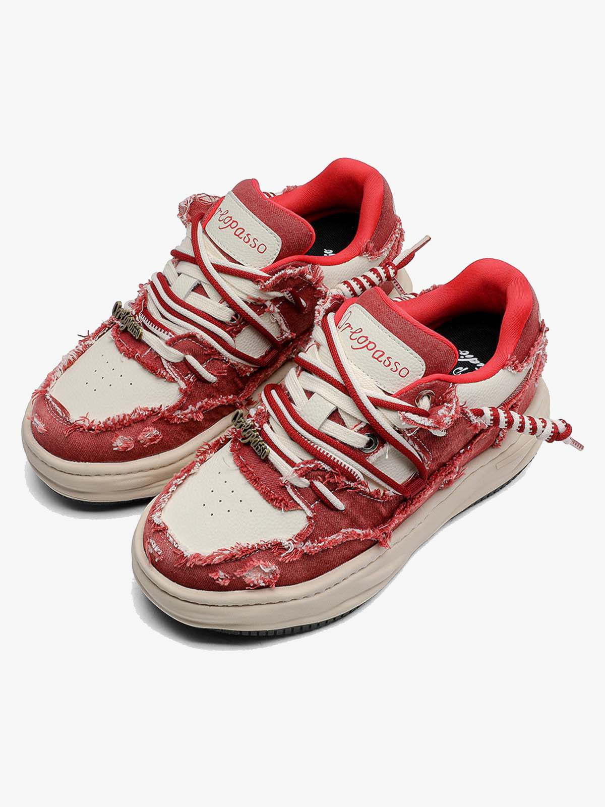 Washed Denim Low-Top Raw Edge Sneakers - 2436-Fineriform