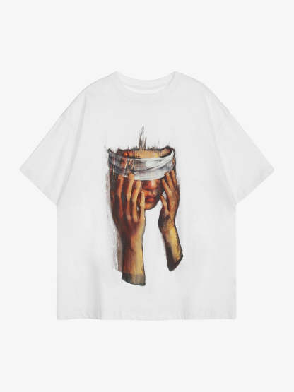 Thesupermade American Tide Loose Print Round Neck T-shirt -1640-Fineriform
