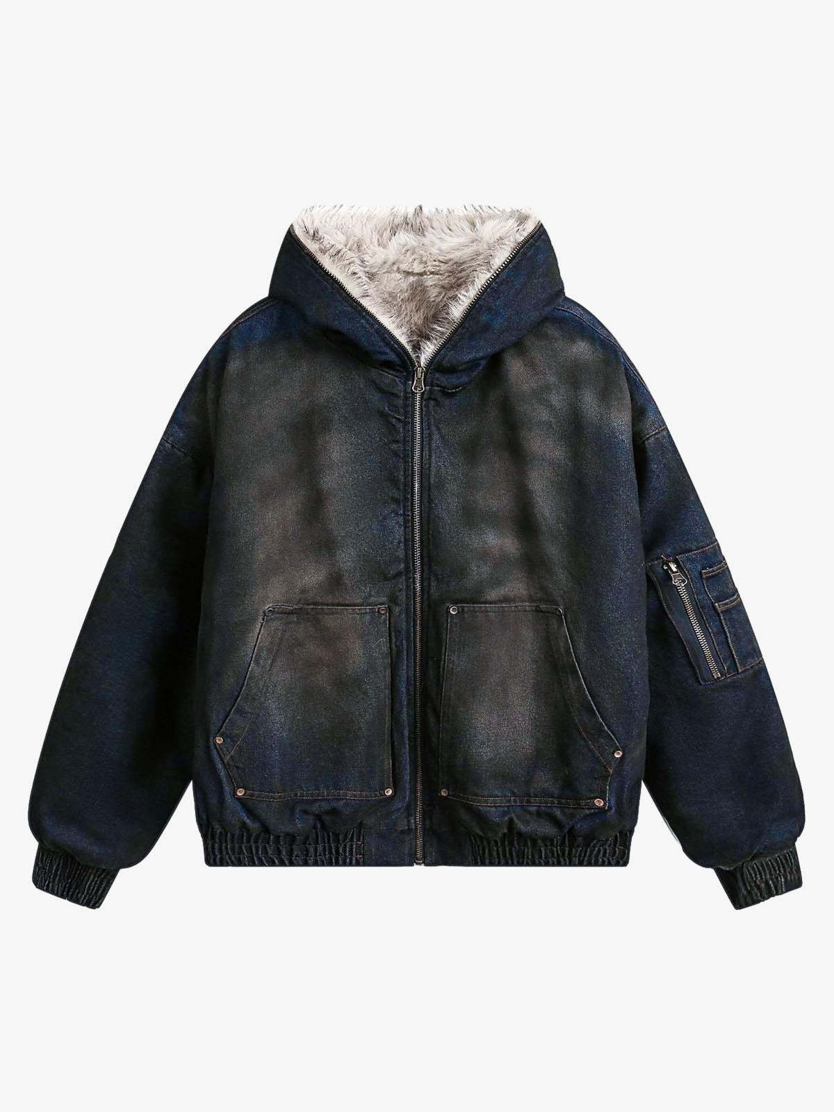 Cotton Washed Fur Hooded Jacket - 2265-Fineriform