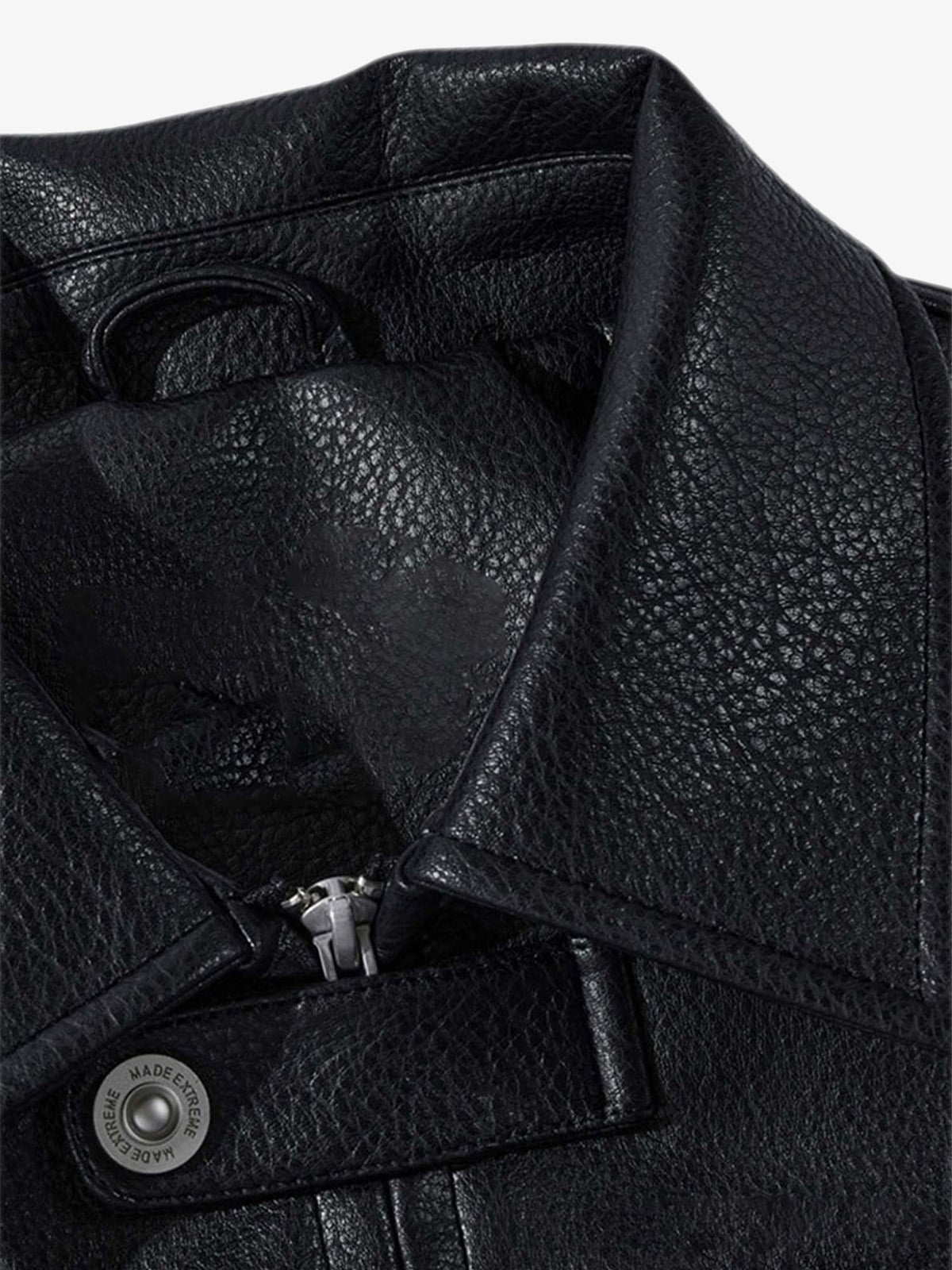 Faux Leather Vintage Street Black Air Jacket - 1821-Fineriform