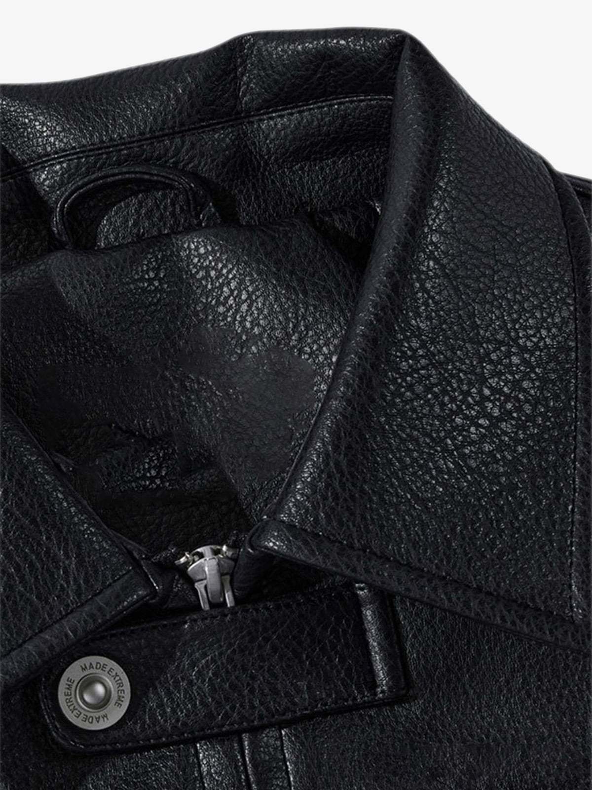 Faux Leather Vintage Street Black Air Jacket - 1821-Fineriform