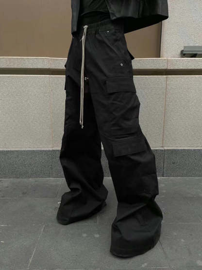Woven Multi-Pocket Baggy Flared Pants - 2321-Fineriform