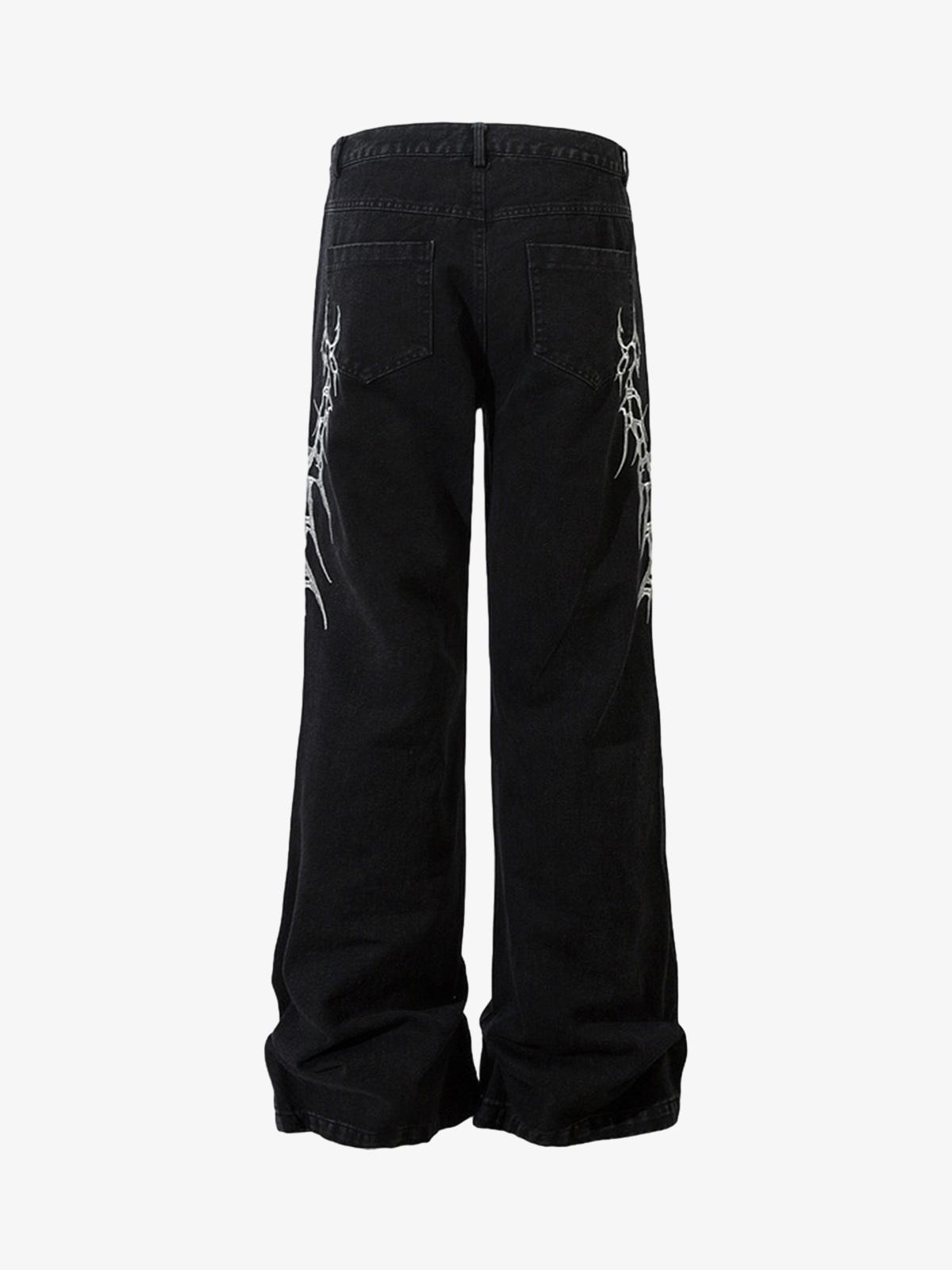 Graphic Embroidered Straight Jeans - 2280-Fineriform