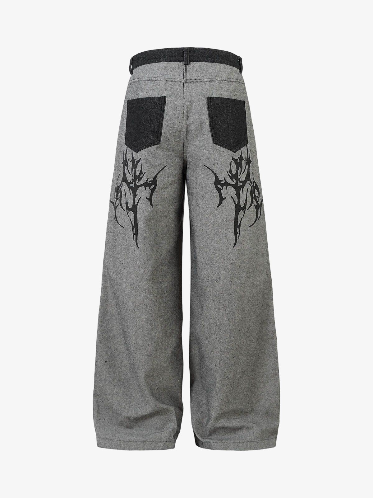 Tribal Flame Print Baggy Jeans-Fineriform