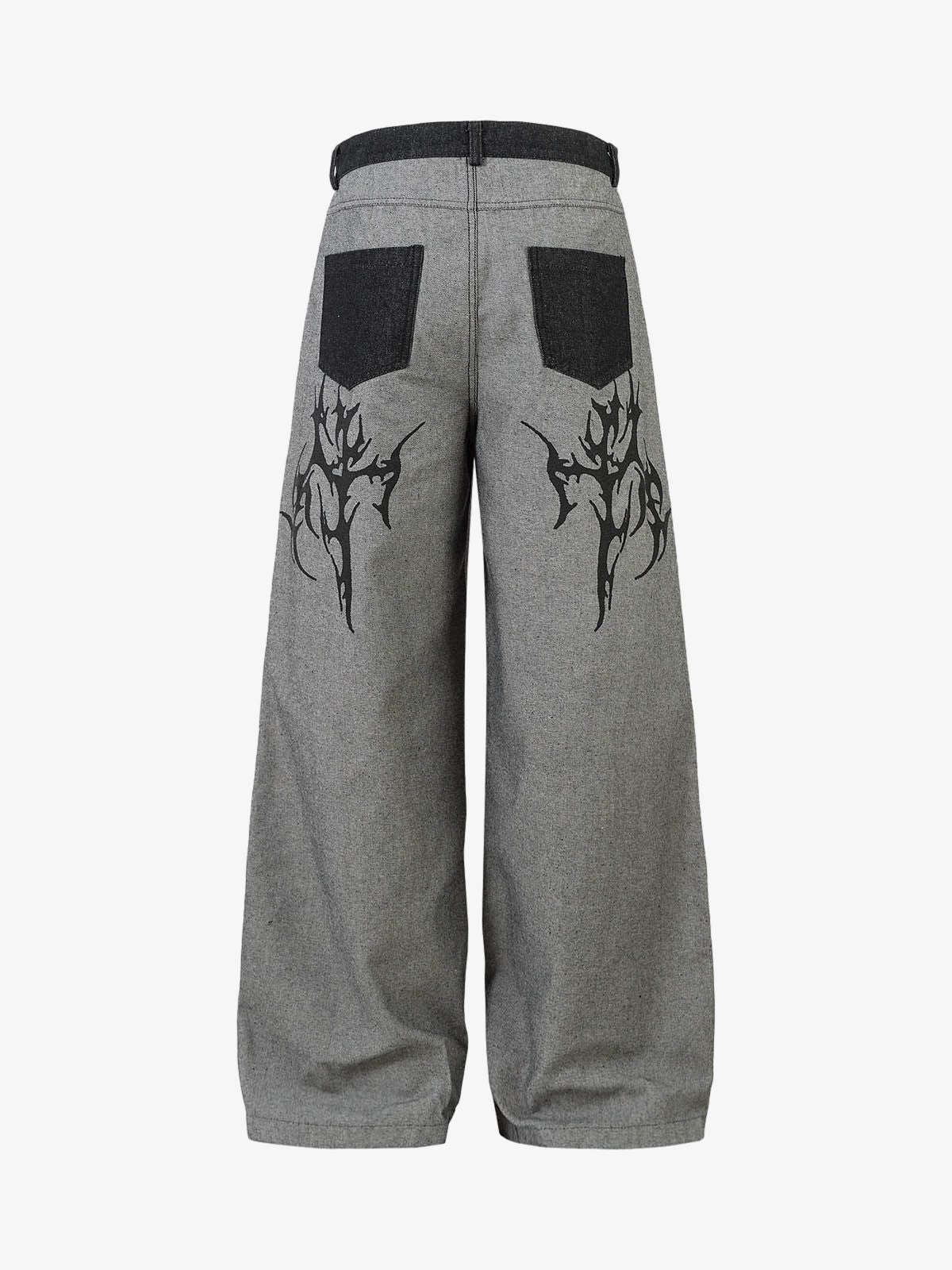 Tribal Flame Print Baggy Jeans-Fineriform