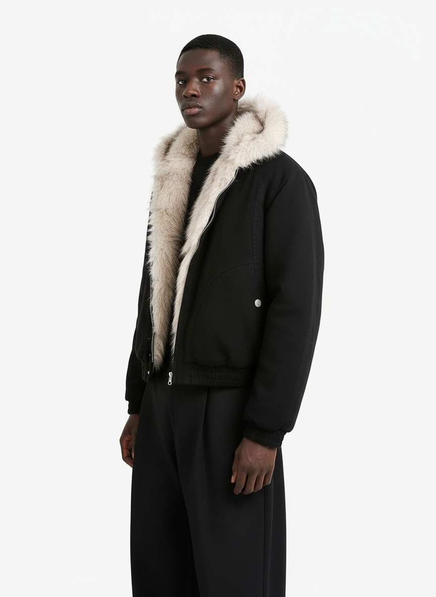Spliced Fur Hooded Quilted Jacket - 2285-Fineriform