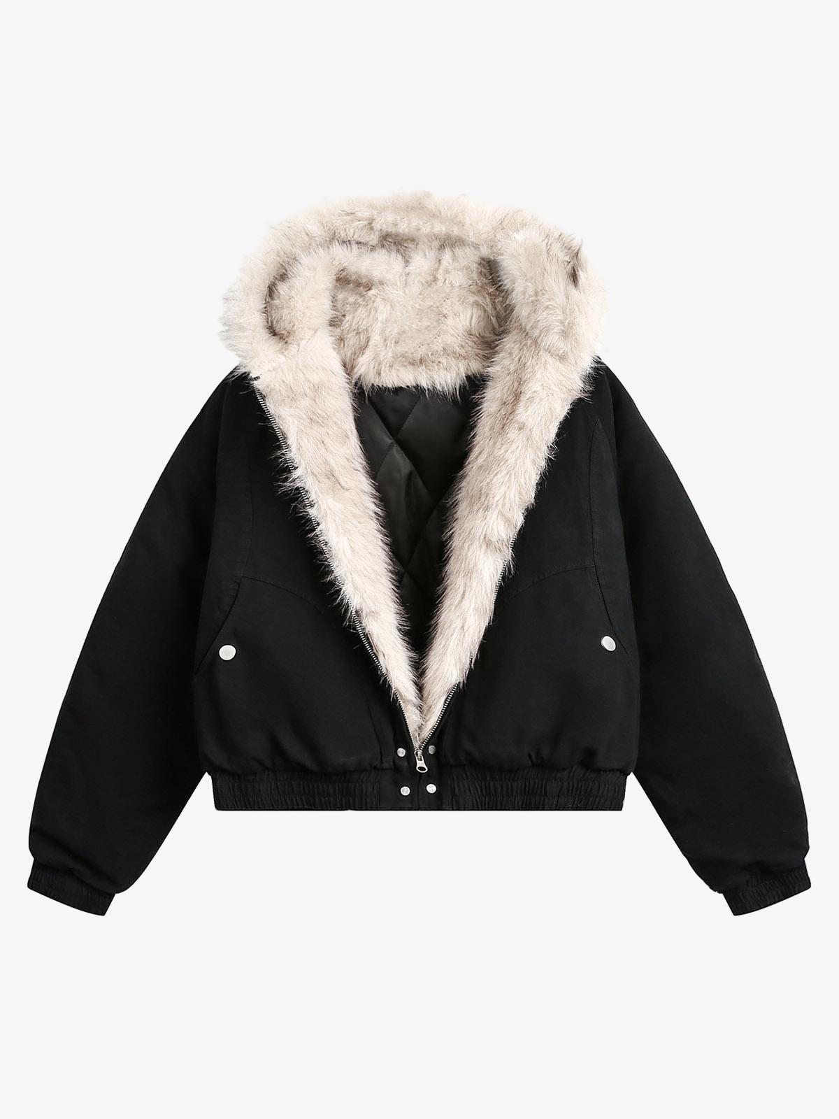 Spliced Fur Hooded Quilted Jacket - 2285-Fineriform
