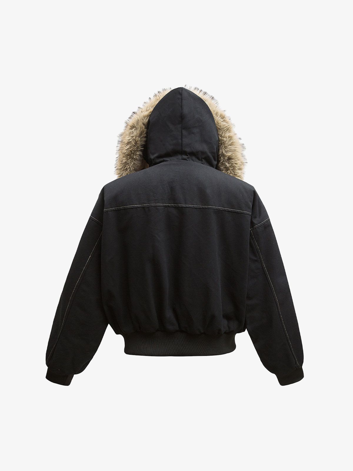 Faux Fur Lined Zip Up Hooded Bomber Jacket-Fineriform