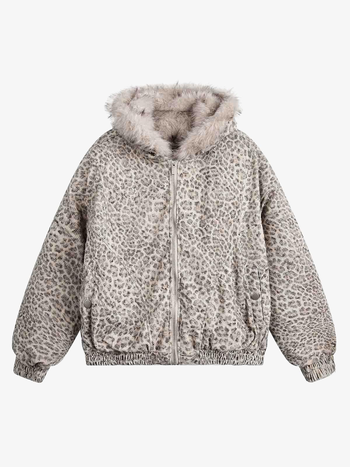 Cotton Cheetah Print Mink Fur Hooded Jacket - 2270-Fineriform