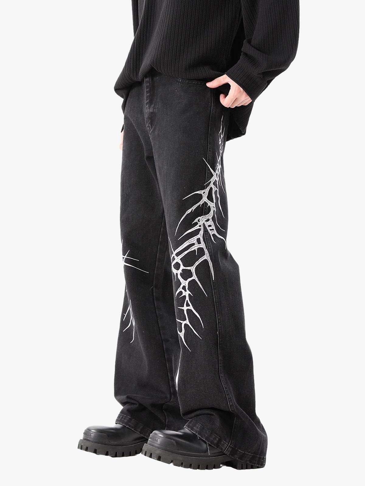 Graphic Embroidered Straight Jeans - 2280-Fineriform