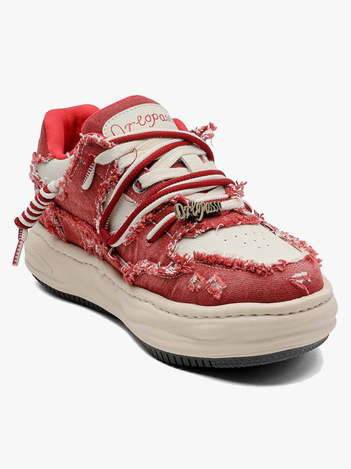 Washed Denim Low-Top Raw Edge Sneakers - 2436-Fineriform