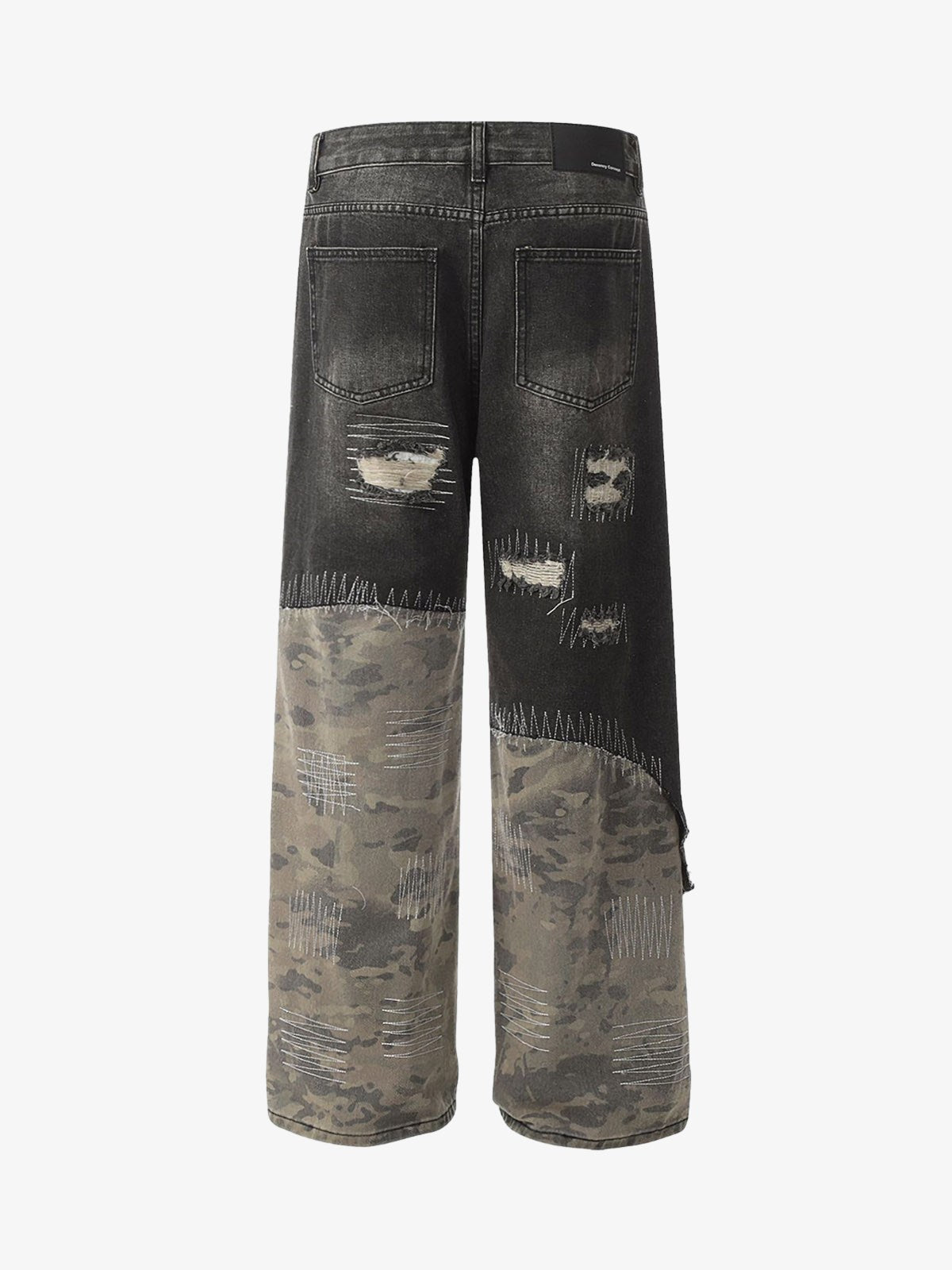 Ripped Camouflage Patchwork Baggy Jeans-Fineriform