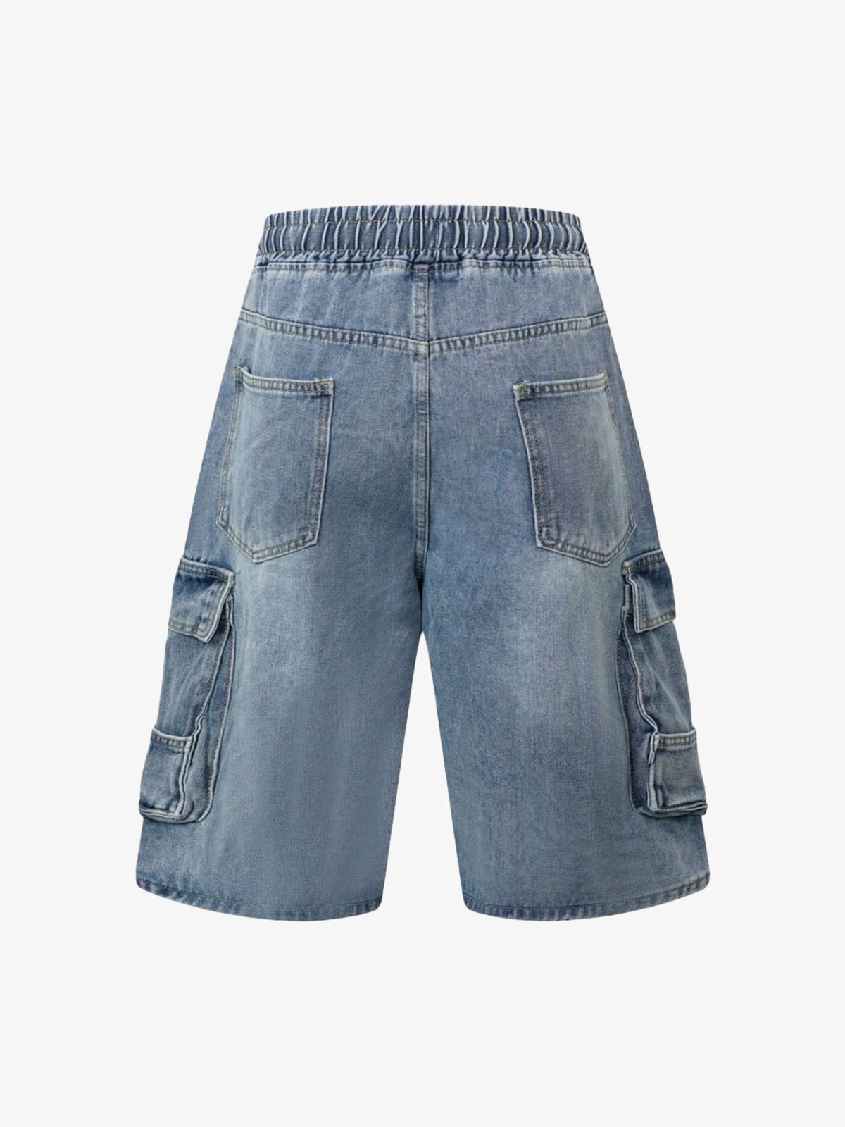 Washed Cargo Denim Shorts-Fineriform