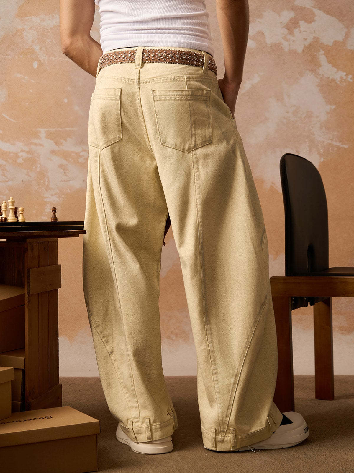 Washed Distressed Detachable Scarf Barrel Jeans - 2550-Fineriform