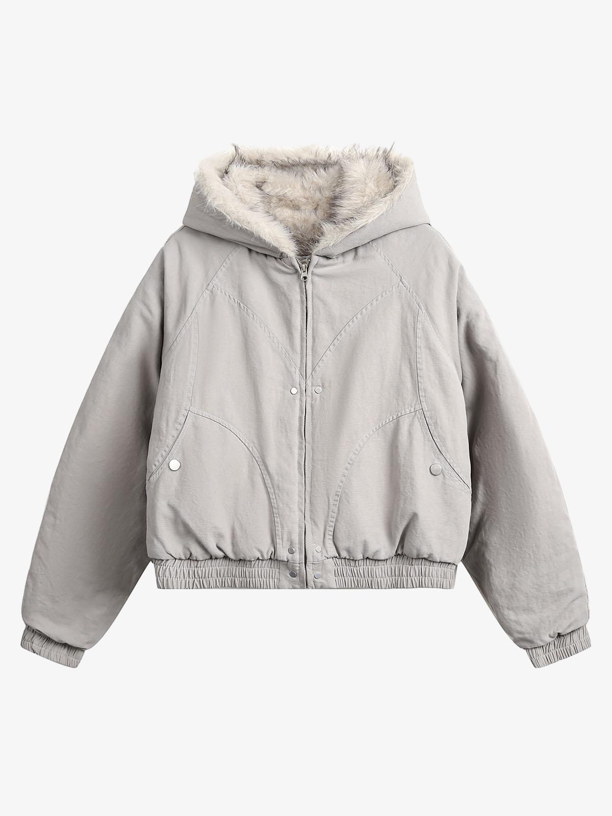 Spliced Fur Hooded Quilted Jacket - 2285-Fineriform