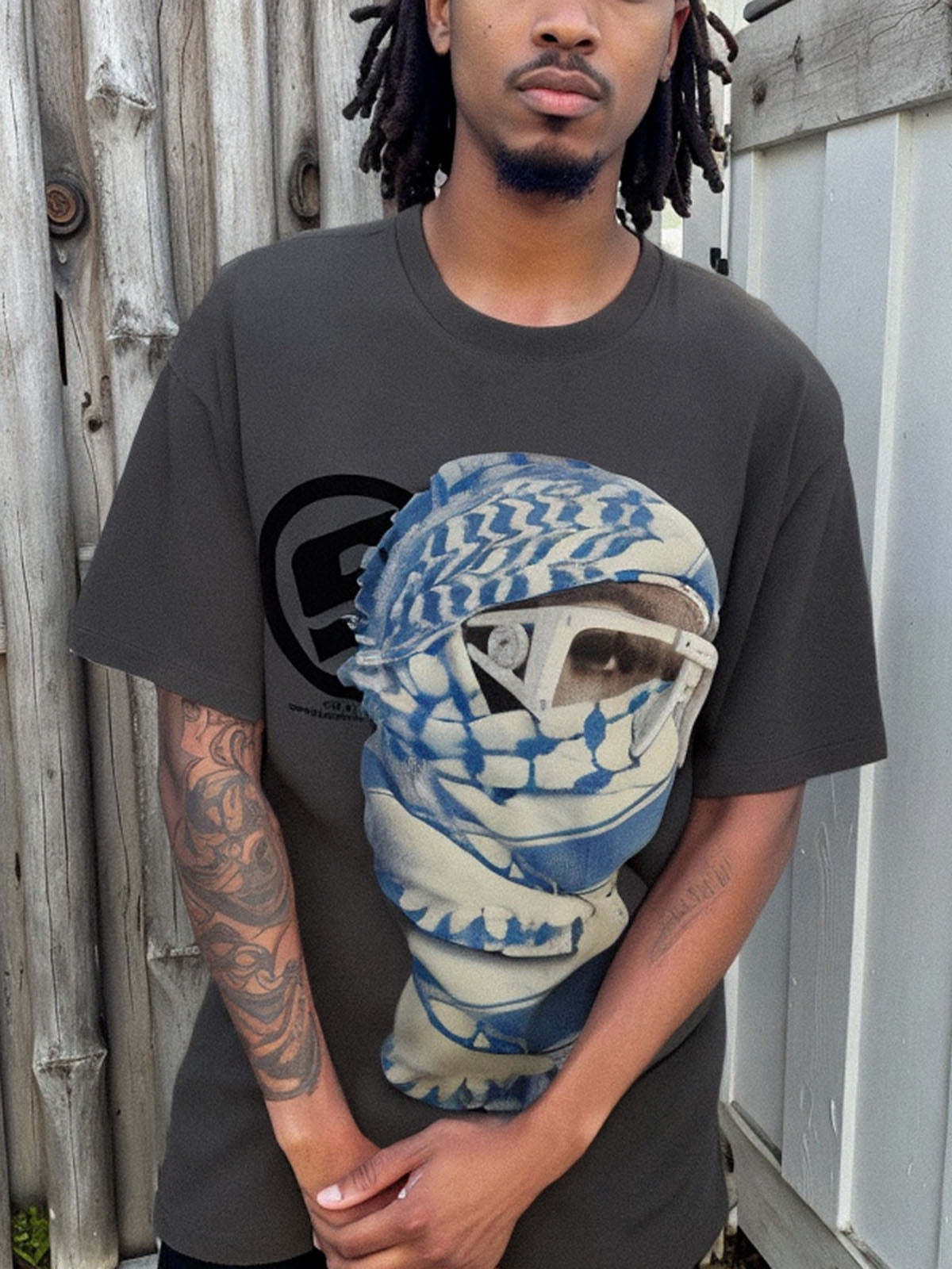 Masked Portrait Graphic T-Shirt-Fineriform