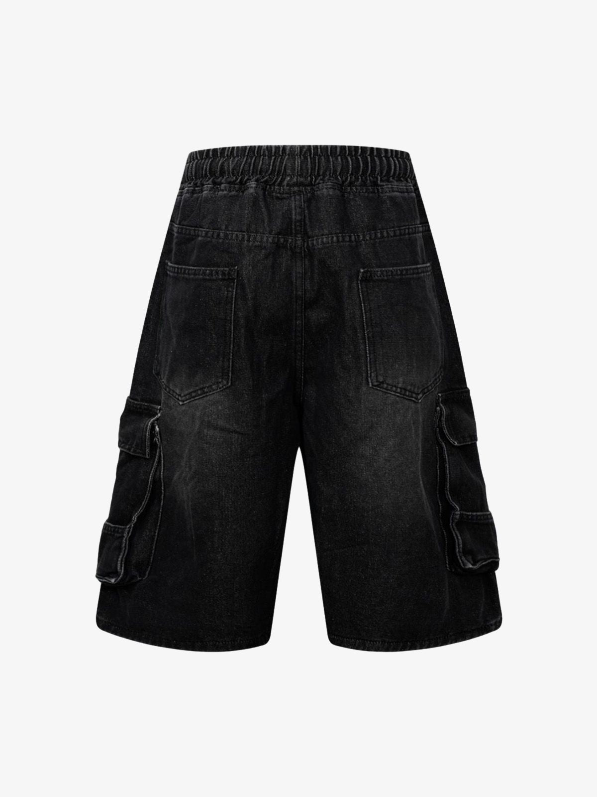Washed Cargo Denim Shorts-Fineriform