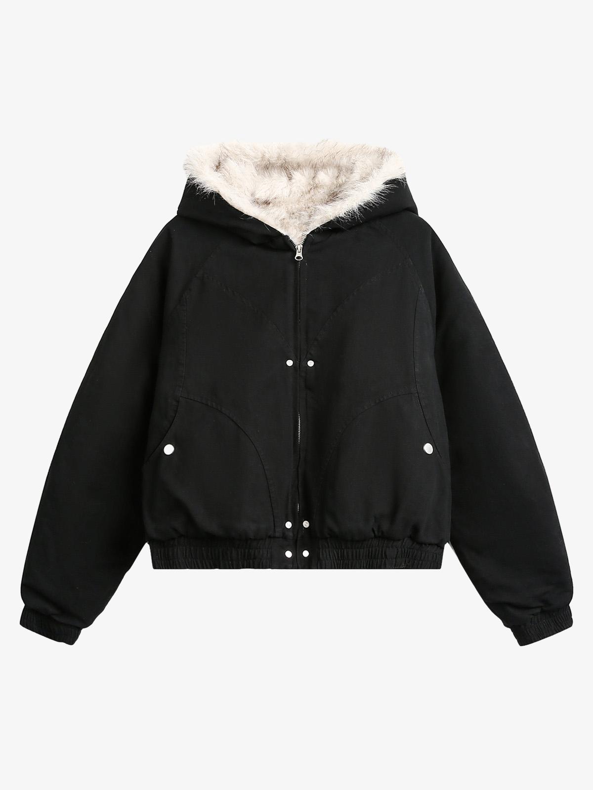 Spliced Fur Hooded Quilted Jacket - 2285-Fineriform