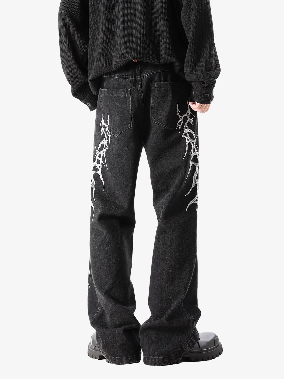 Graphic Embroidered Straight Jeans - 2280-Fineriform