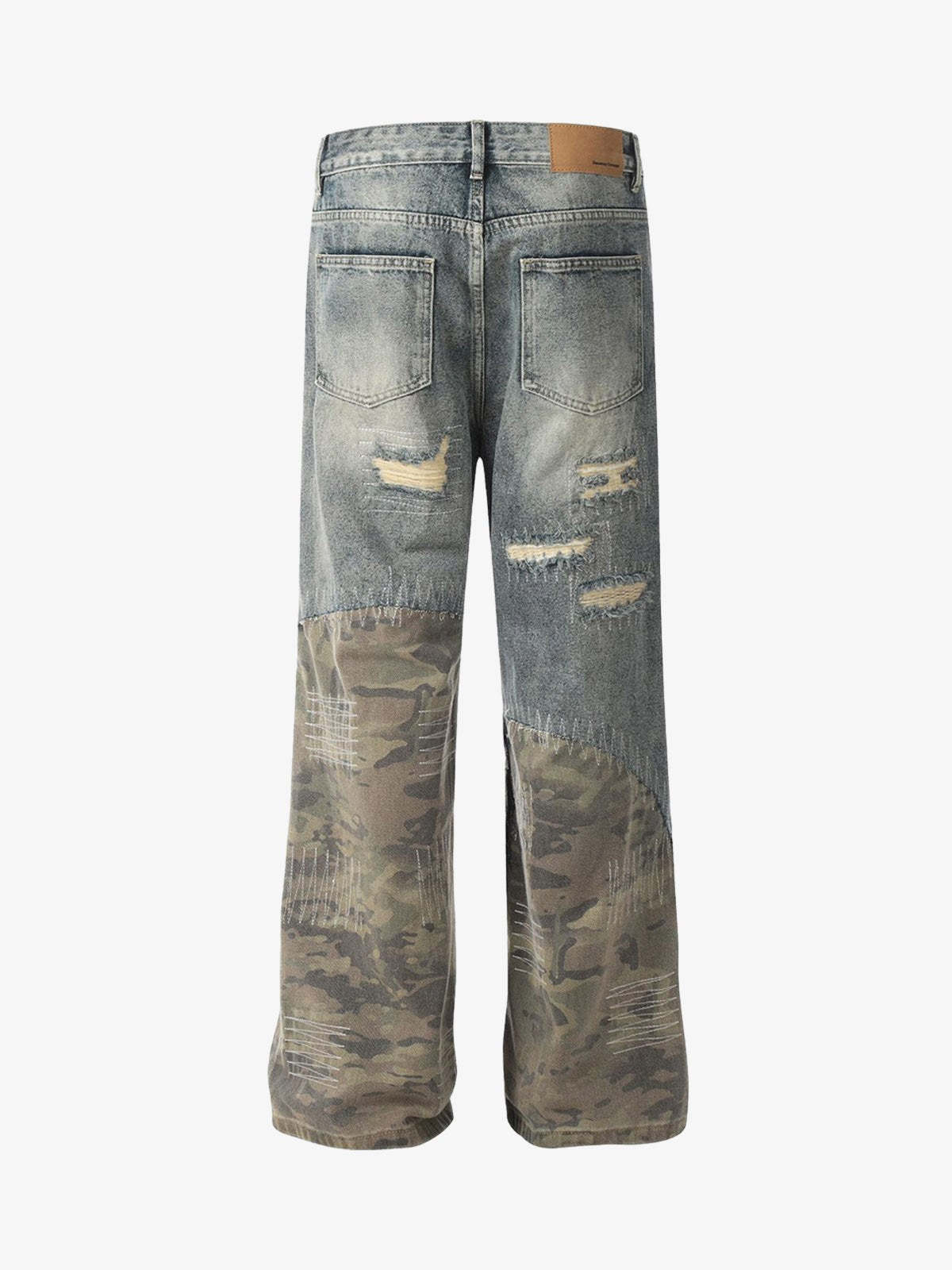 Ripped Camouflage Patchwork Baggy Jeans-Fineriform