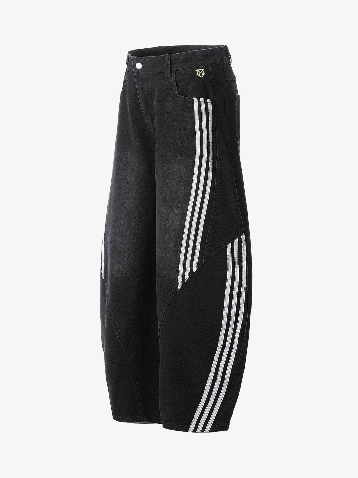 Denim Contrast Striped Stitching Barrel Jeans - 2504-Fineriform