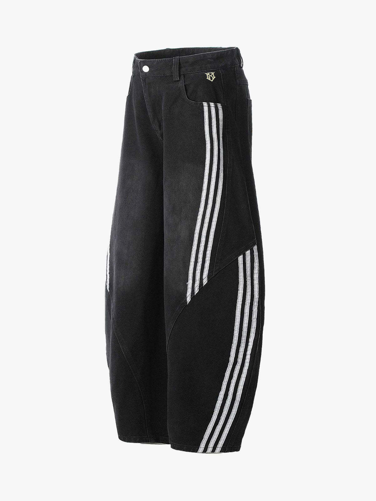 Denim Contrast Striped Stitching Barrel Jeans - 2504-Fineriform