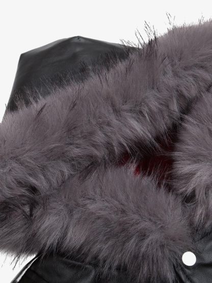 Deconstructed Multi Pocket Fur Hooded PU Leather Jacket-Fineriform