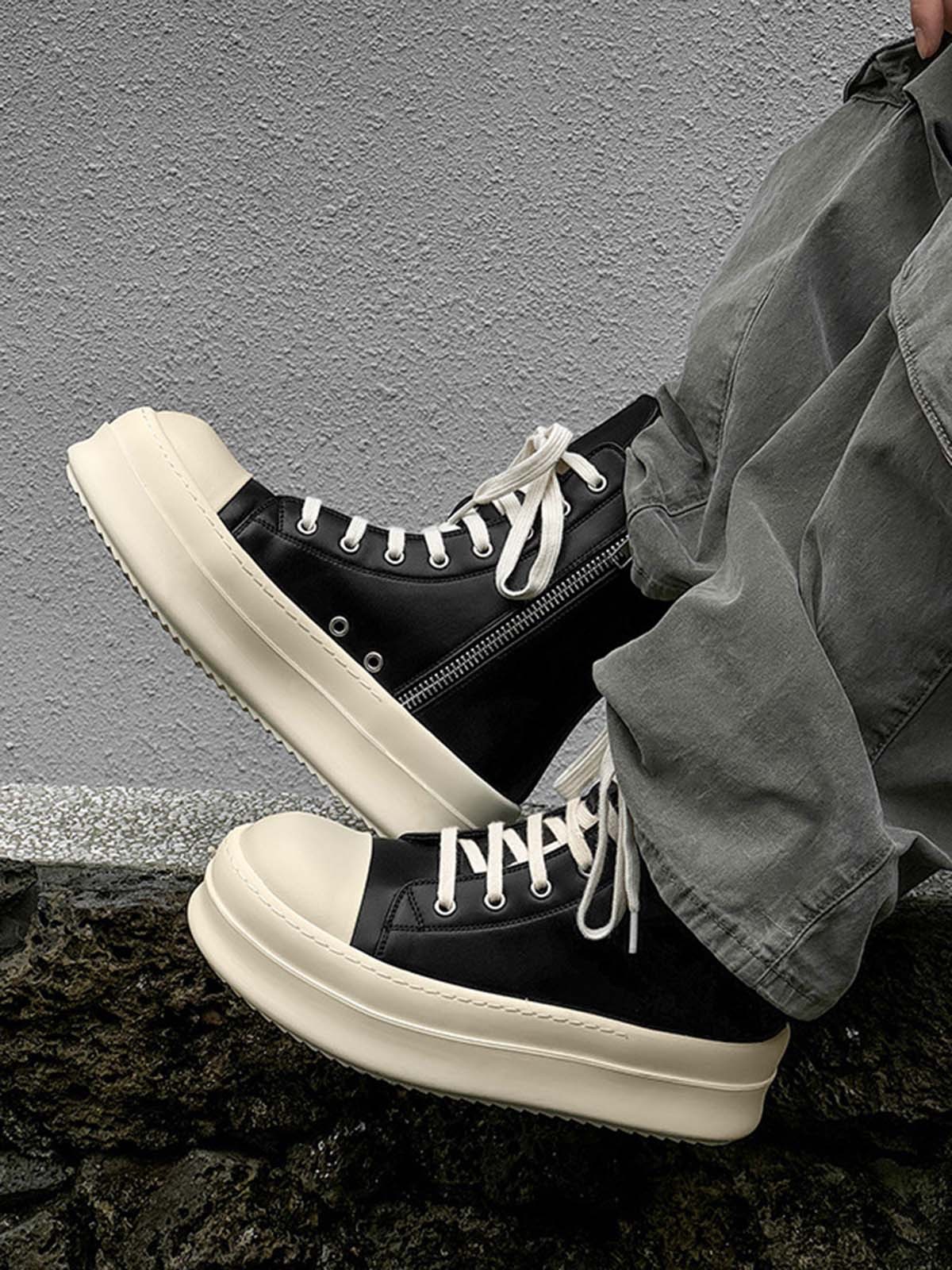 Rubber Sole High-Top Side Zipper Platform Sneakers - 2273-Fineriform