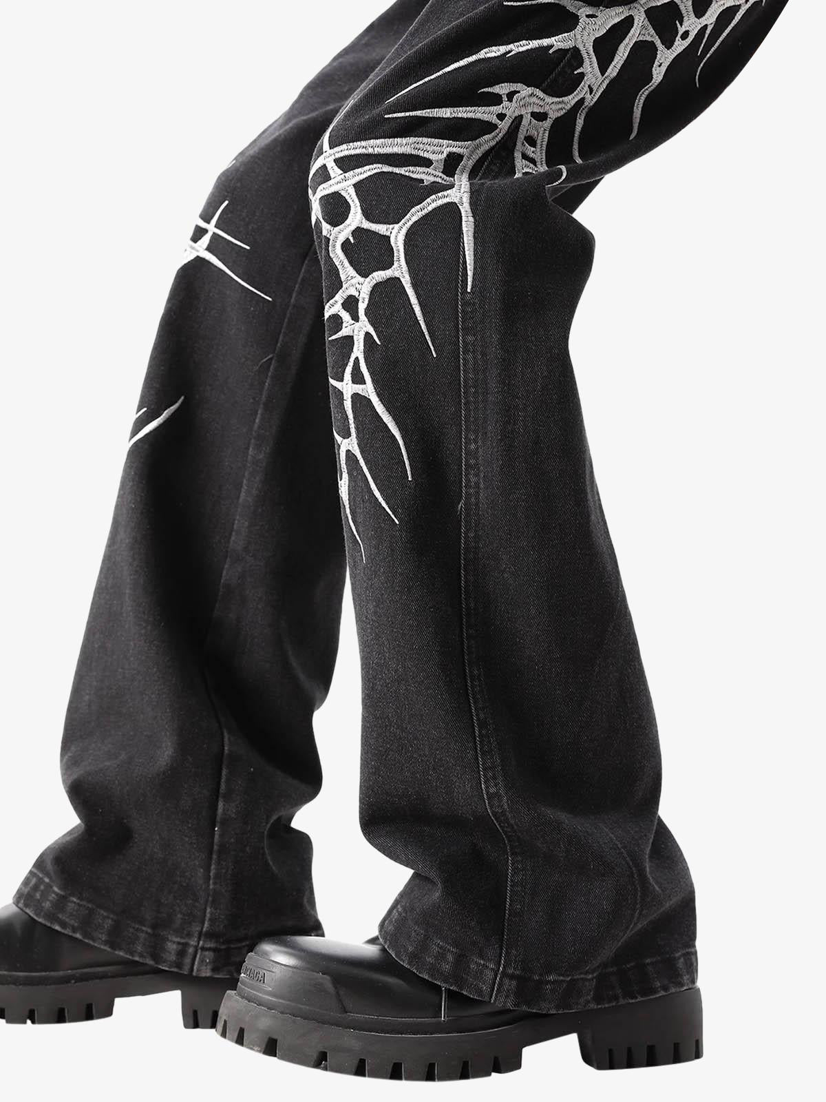 Graphic Embroidered Straight Jeans - 2280-Fineriform